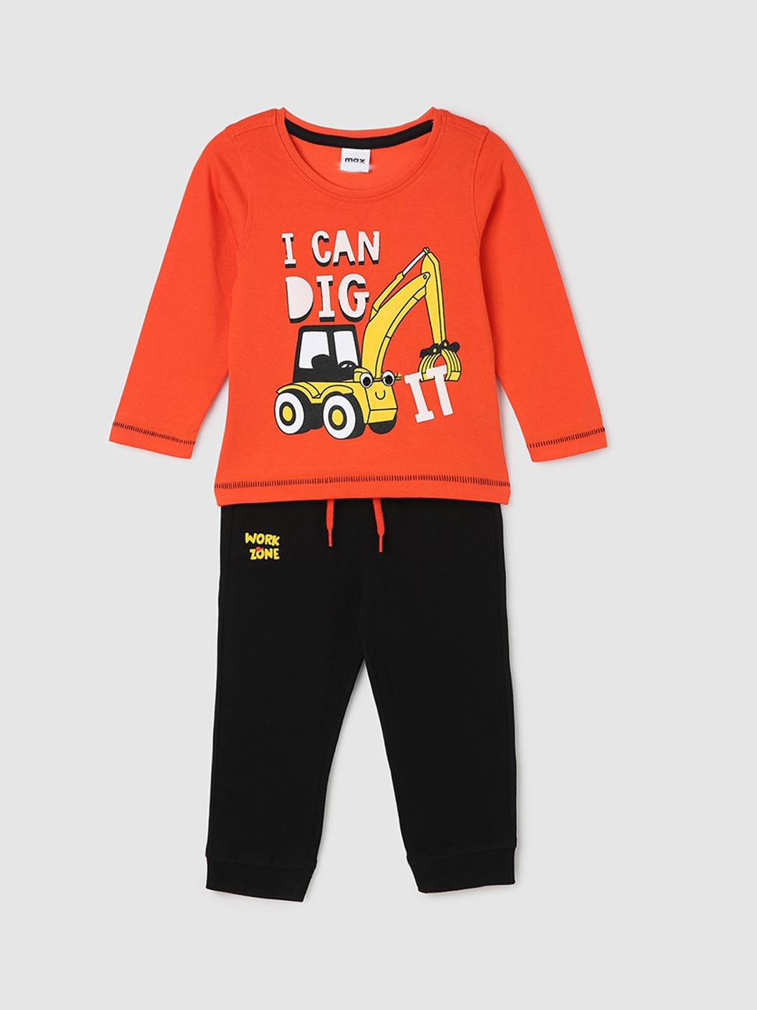 

max Boys Graphic Printed Pure Cotton Night suit, Orange