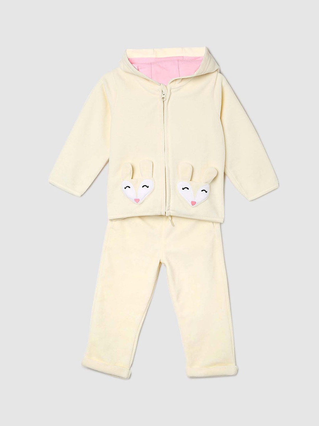 

max Girls Graphic Printed Hooded Night suit, Off white