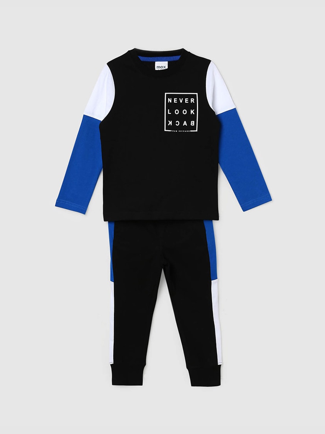 

max Boys Typography Printed Pure Cotton Night suit, Black