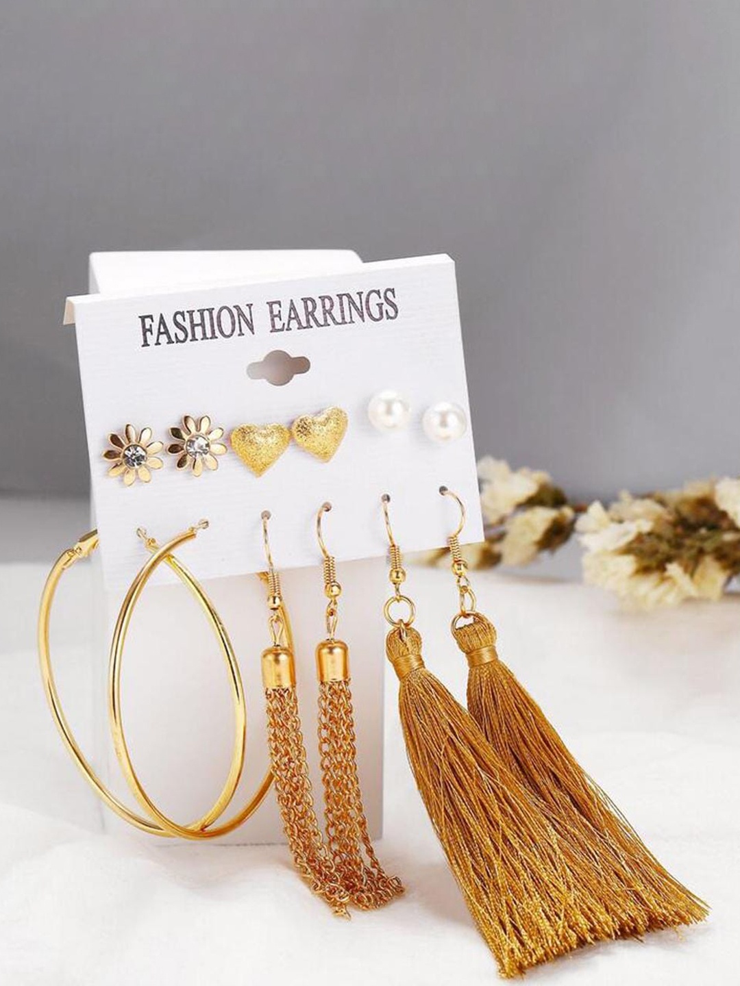 

Lyla Set Of 6 Contemporary Alloy Drop Earrings, Gold