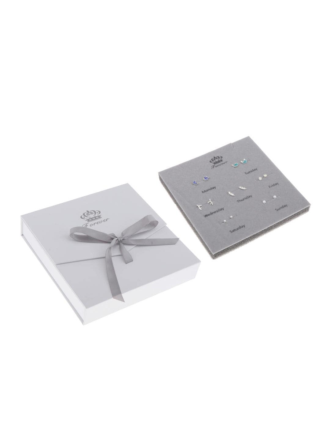 

Lyla Set Of 7 Contemporary Studs Earrings With Gift Box, Silver