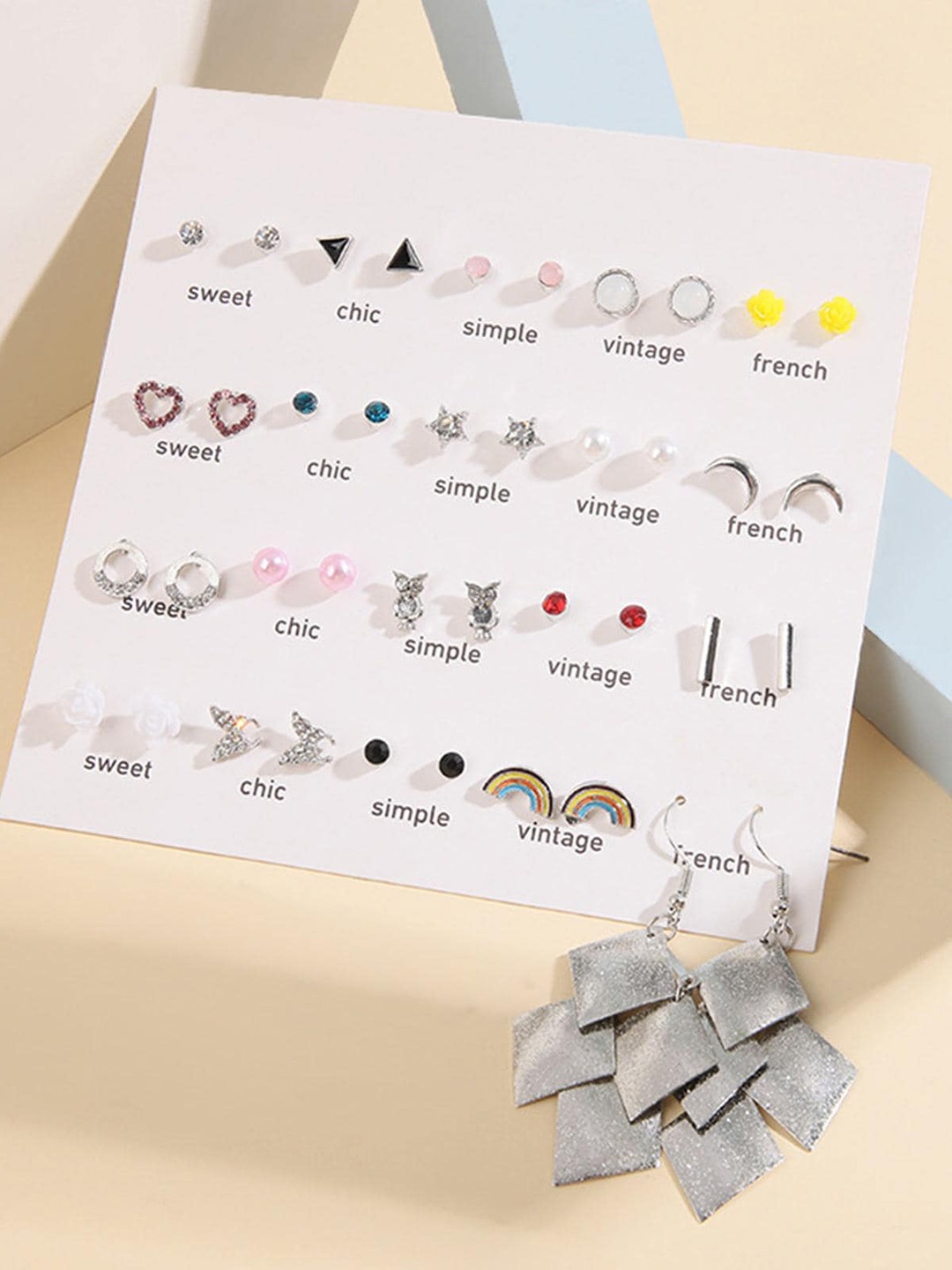 

Lyla Set Of 20 Contemporary Stud Earrings, Silver