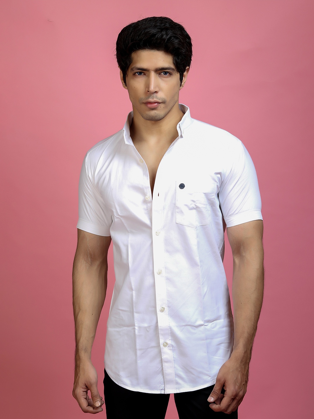 

INDIAN THREADS India Slim Spread Collar Cotton Shirt, White