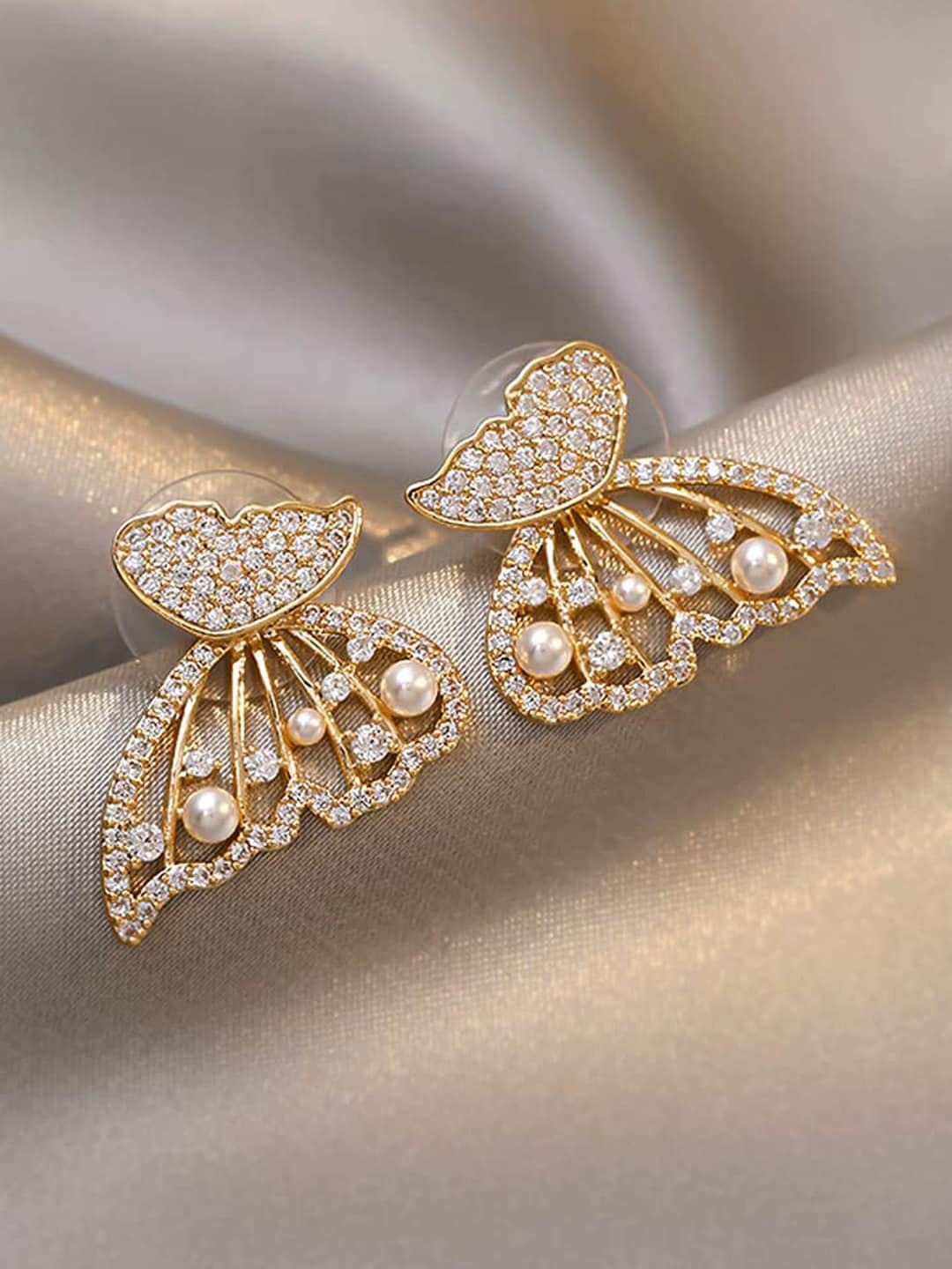 

VAGHBHATT Gold-Plated Stone-Studded Butterfly Stud Earrings
