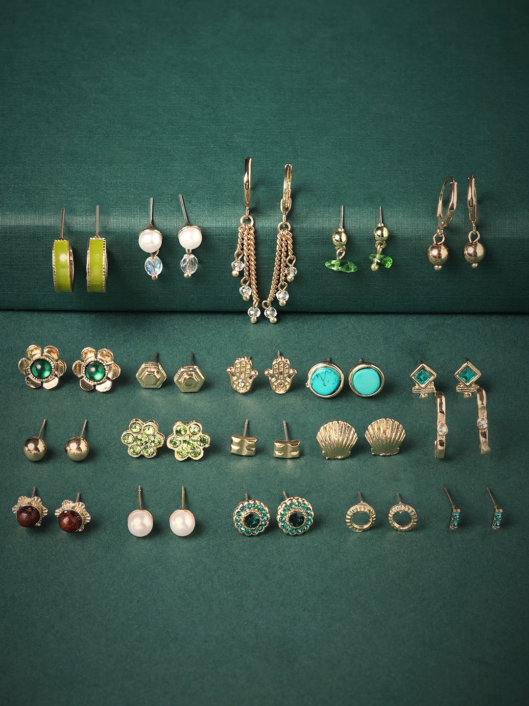 

Zaveri Pearls Set Of 20 Gold Plated Studs Earrings