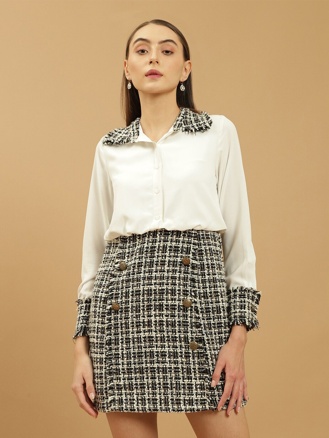 

Beatnik Checked Shirt Mini Dress, Off white