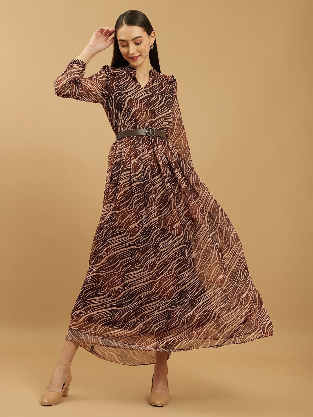 

Beatnik Abstract Printed Mandarin Collar Maxi Dress, Brown