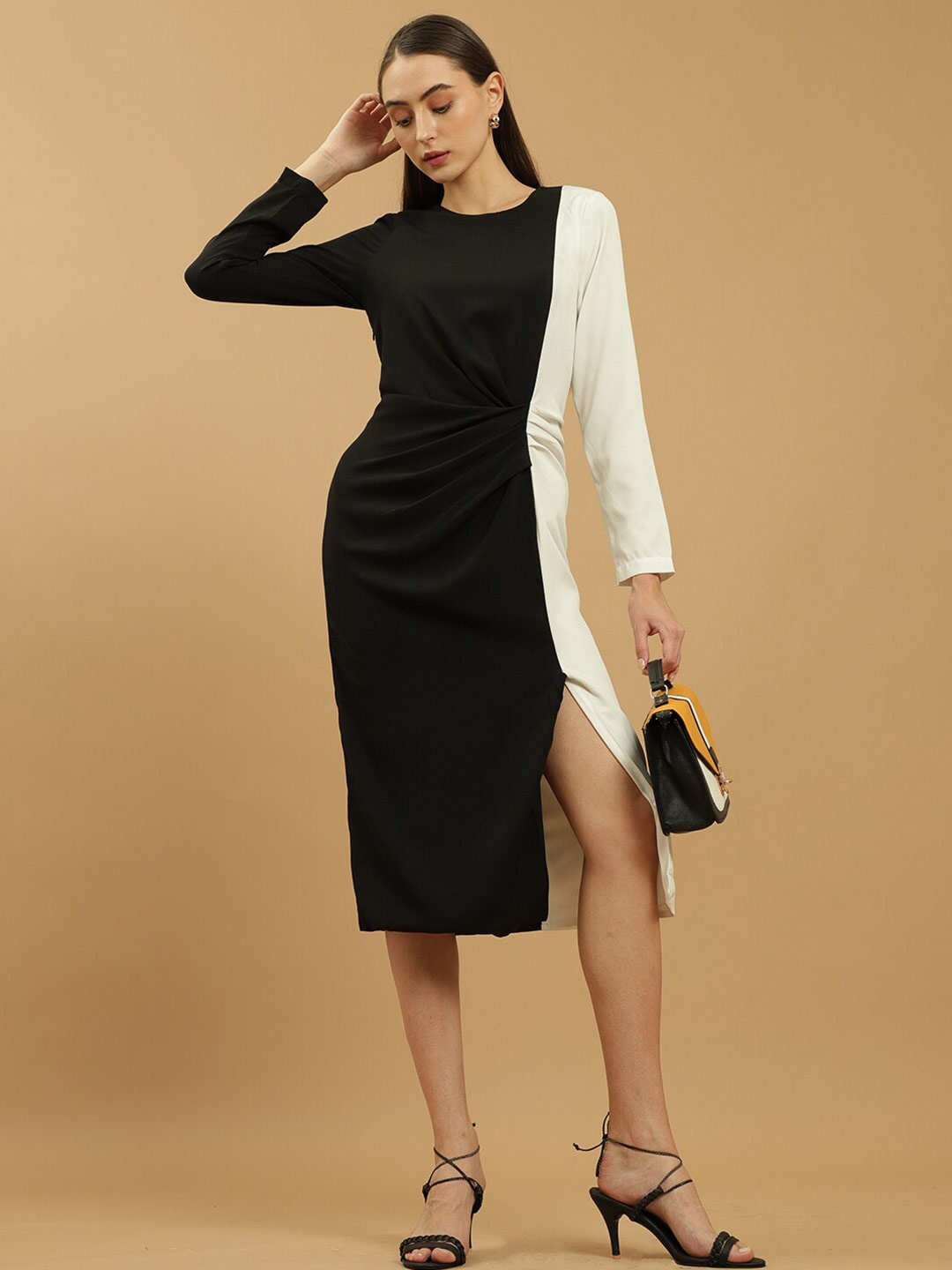 

Beatnik Colourblocked Sheath Midi Dress, Black