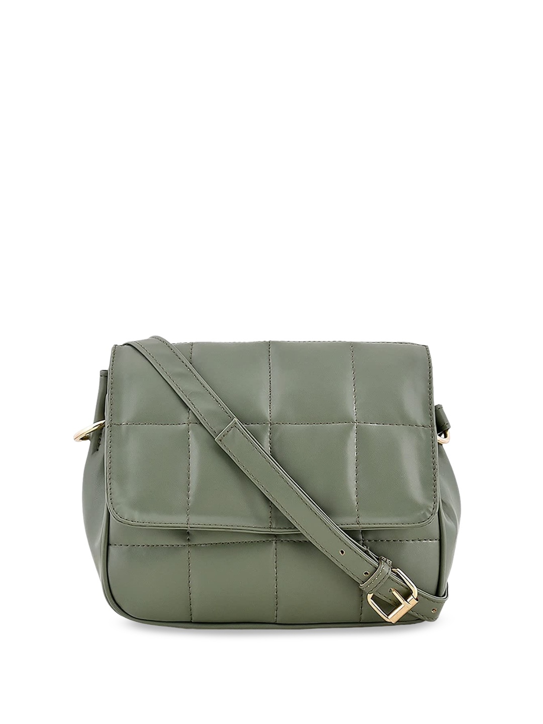 

DressBerry Green Textured Quilted Structured Sling Bag