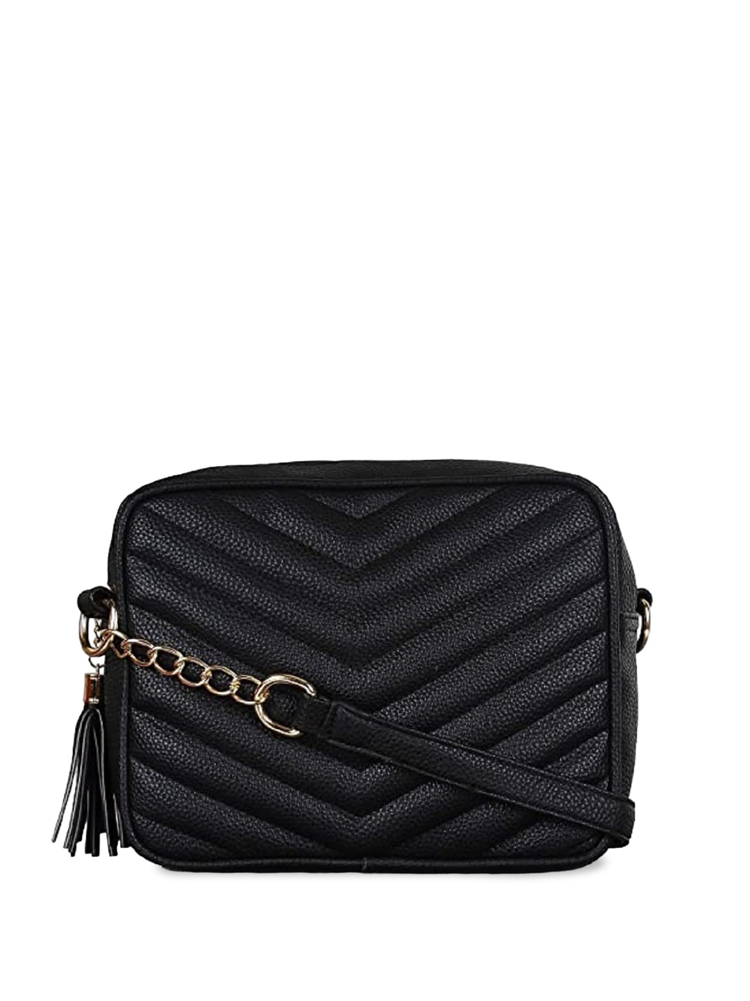 

DressBerry Textured Quilted Structured Sling Bag, Black