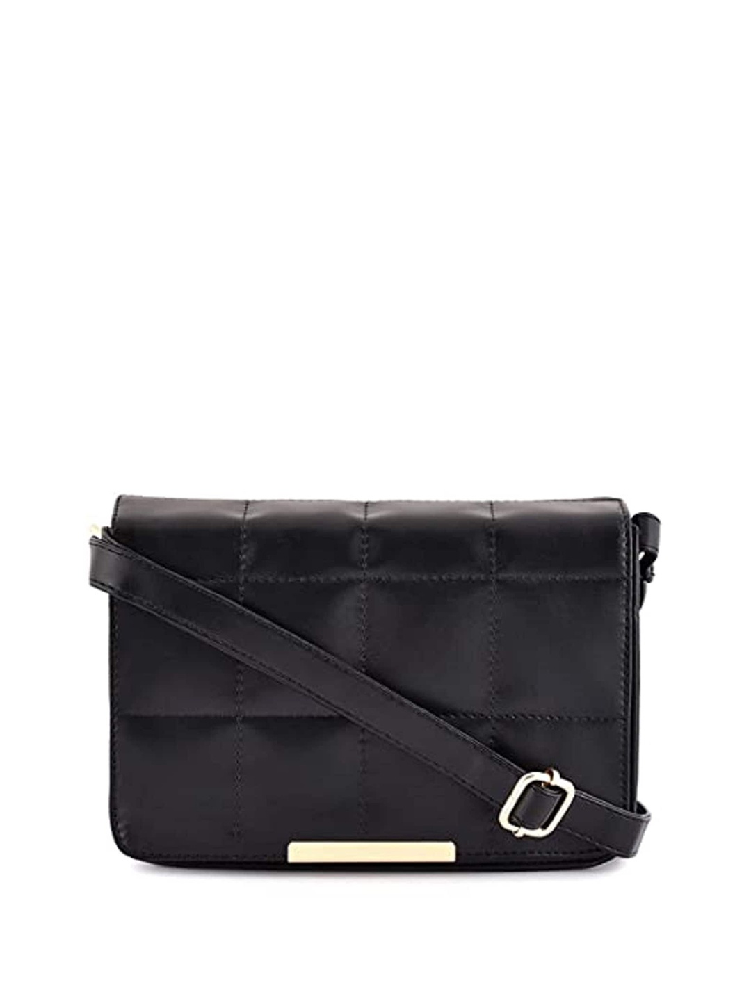 

DressBerry Textured Quilted Structured Sling Bag, Black