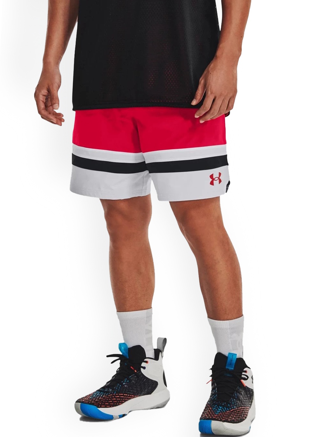 UNDER ARMOUR Men Colourblocked Baseline Woven Loose-Fit Sports Shorts, Red