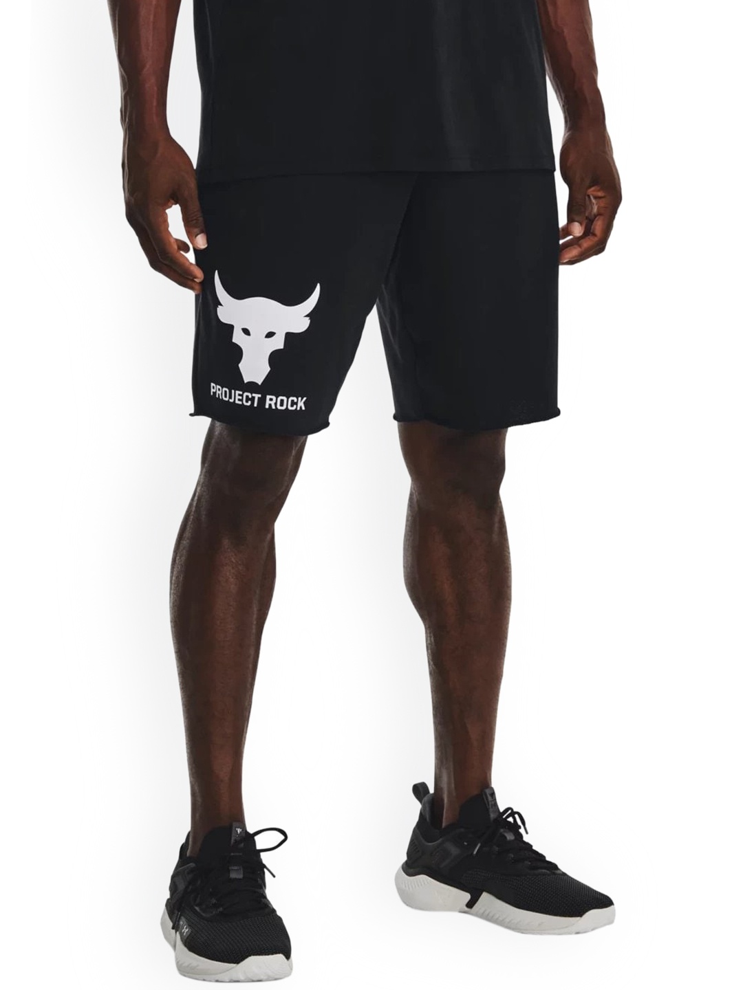 

UNDER ARMOUR Project Rock Men Terry Brahma Bull Printed Mid Rise Sports Shorts, Black