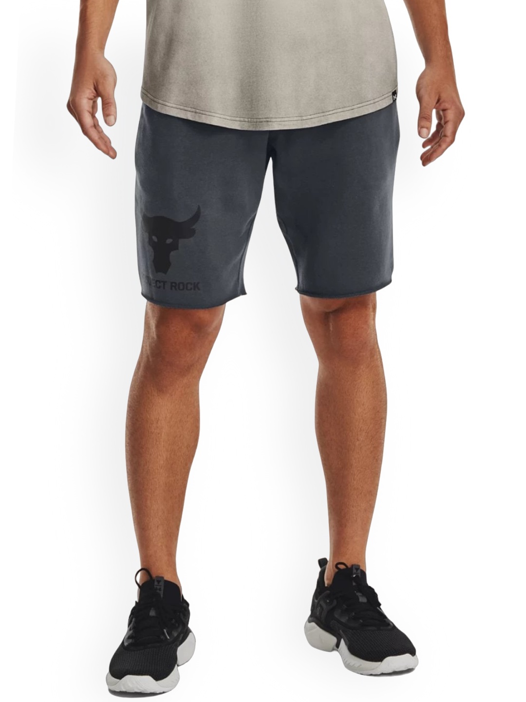 

UNDER ARMOUR Project Rock Terry Brahma Bull Printed Sports Shorts, Grey