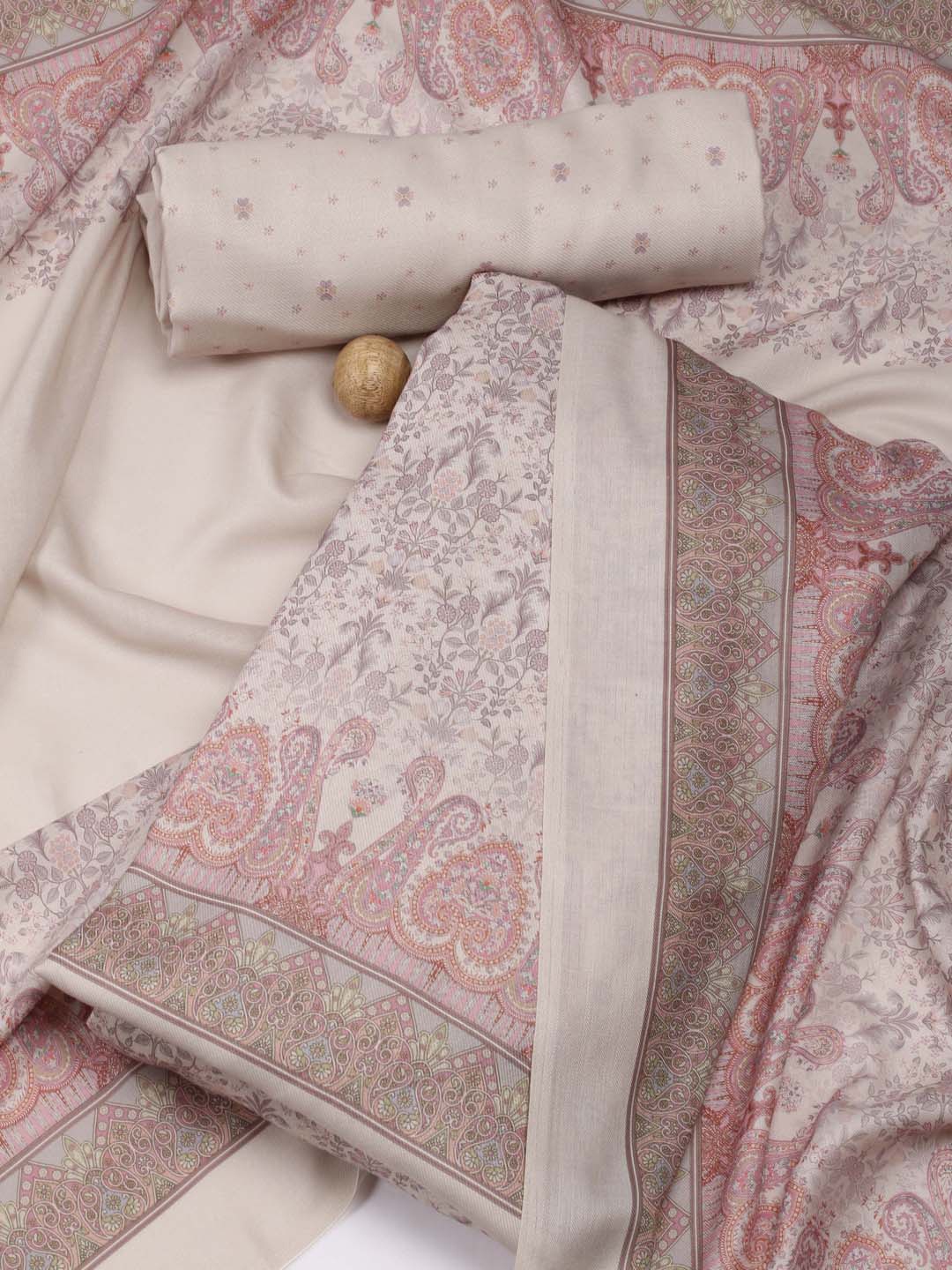 

Meena Bazaar Ethnic Motifs Printed Unstitched Dress Material, Beige