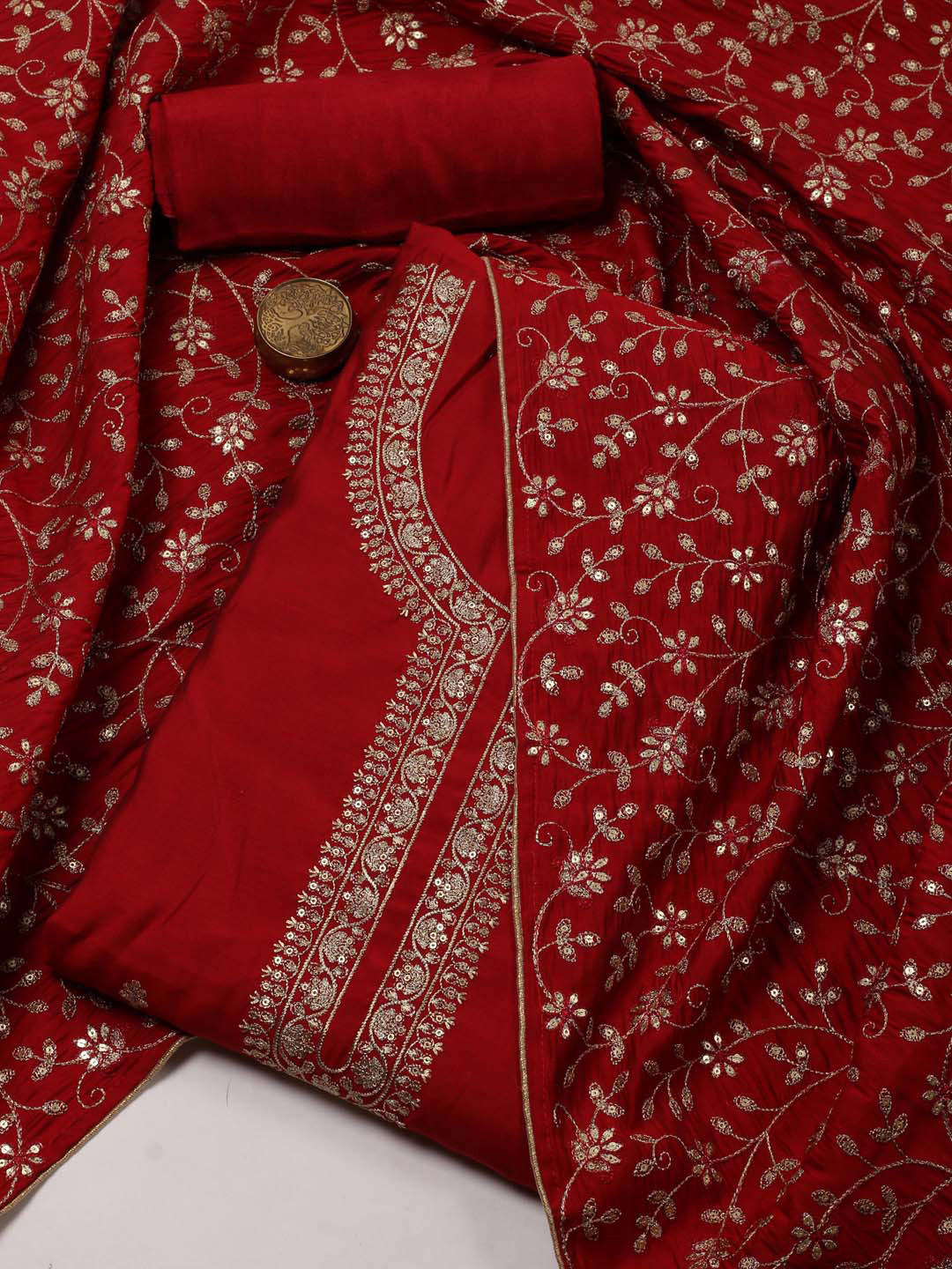 

Meena Bazaar Floral Embroidered Unstitched Dress Material, Maroon