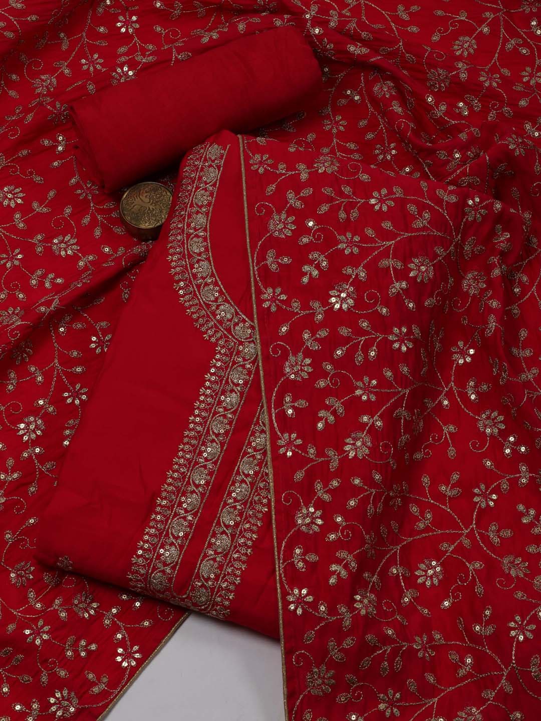 

Meena Bazaar Ethnic Motifs Embroidered Unstitched Dress Material, Pink