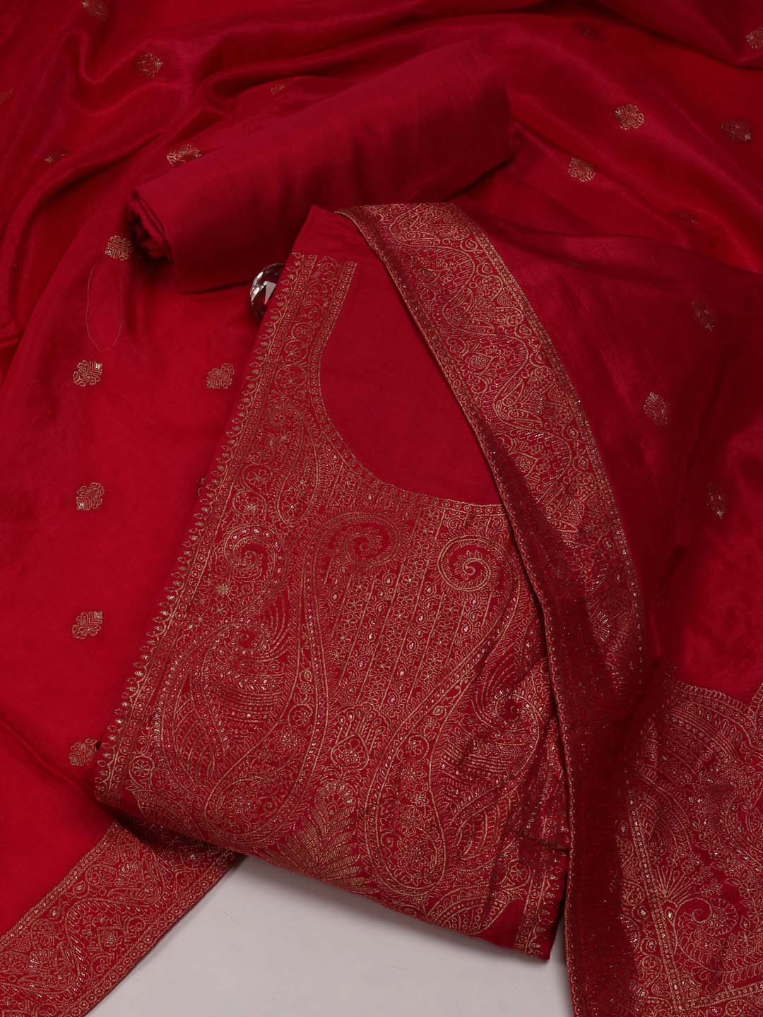 

Meena Bazaar Ethnic Motifs Woven Design Unstitched Dress Material, Pink