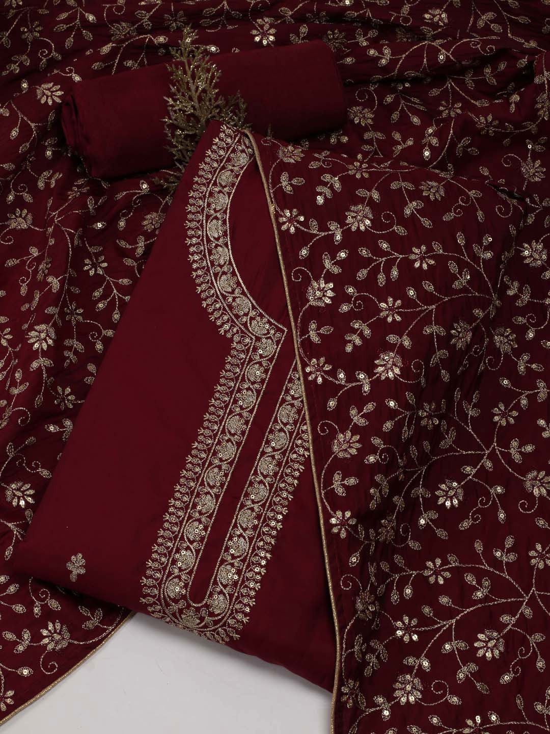 

Meena Bazaar Embroidered Unstitched Dress Material, Burgundy