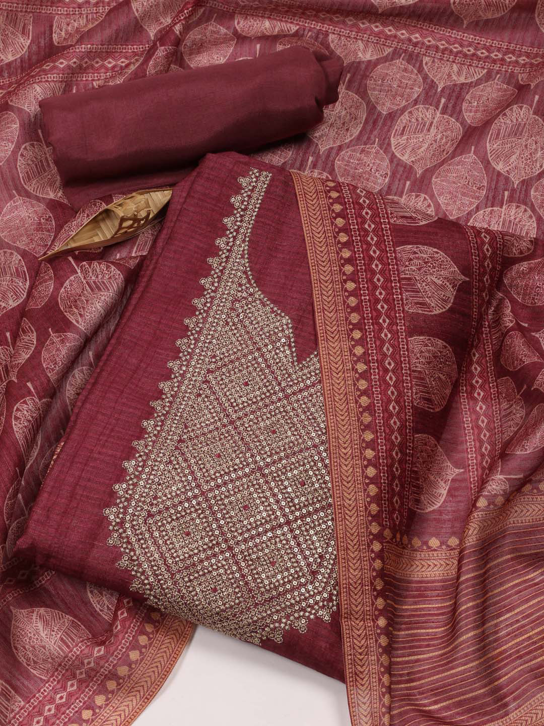 

Meena Bazaar Embroidered Unstitched Dress Material, Maroon