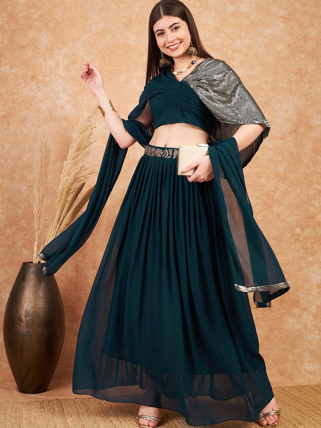 

Sangria Embroidered Lehenga Choli, Teal