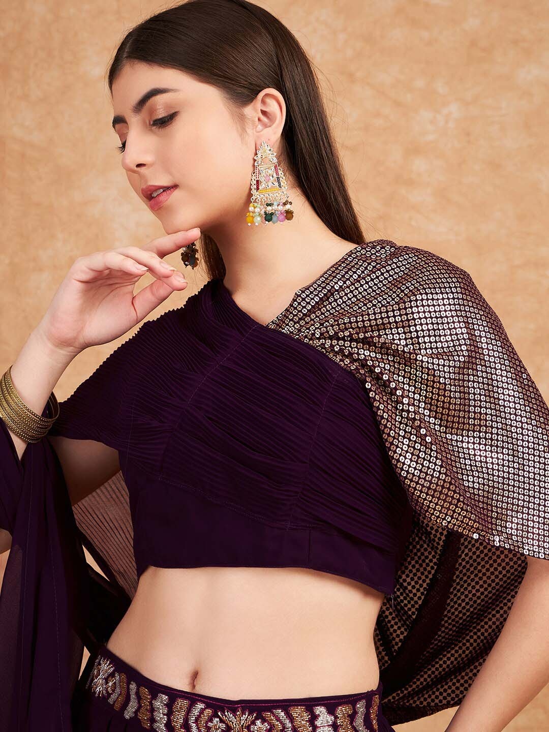 

Sangria Embroidered Lehenga Choli, Purple