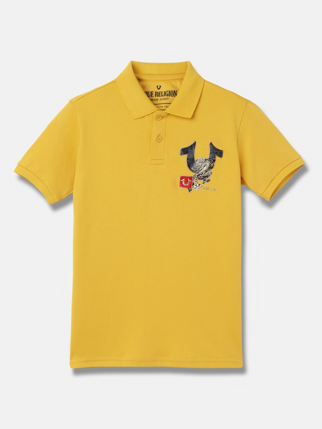 

True Religion Boys Polo Collar Applique T-shirt, Yellow
