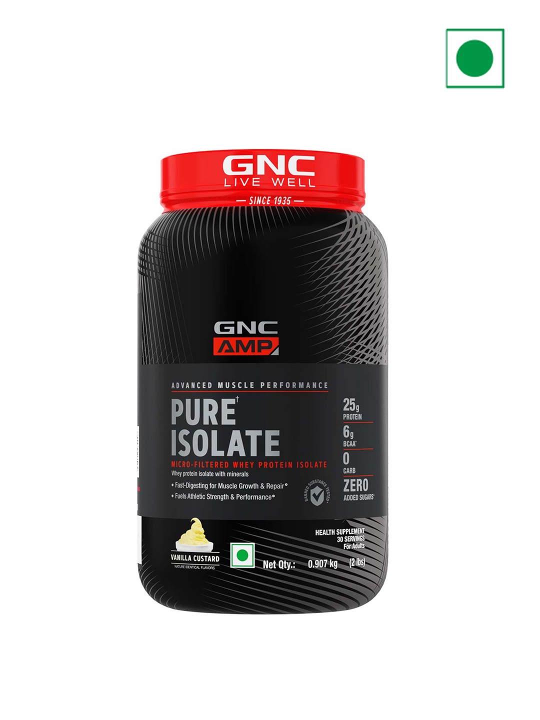 

GNC AMP Pure Isolate Powder - Vanilla Custard - 0.907 Kg, Black