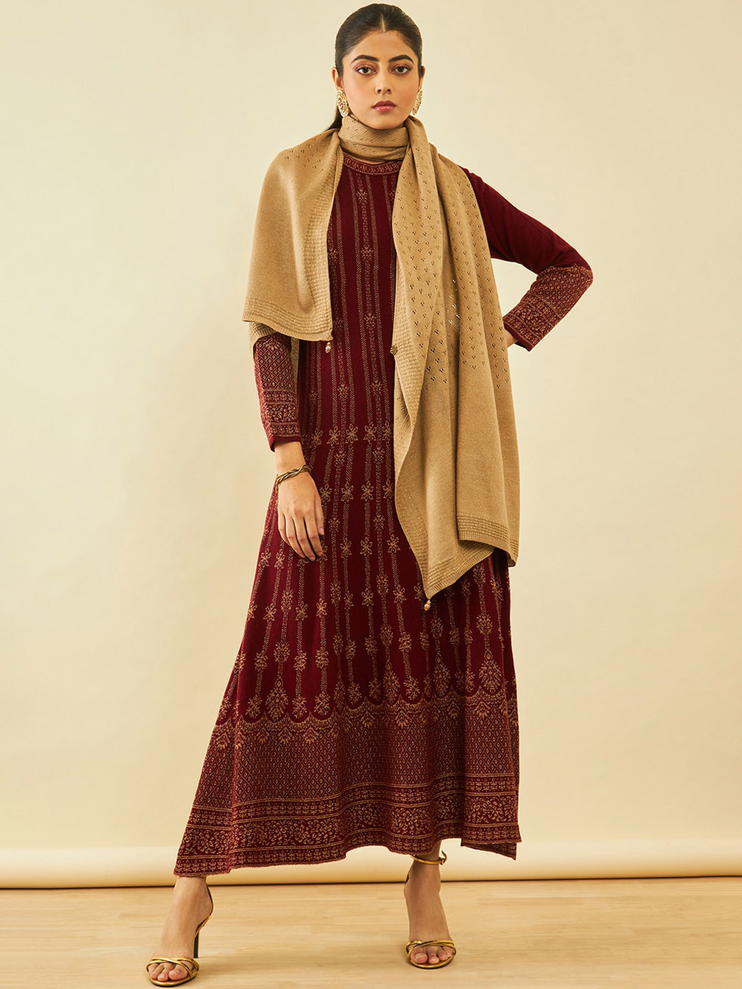 

Soch Geometric Woven Design Acrylic Shawl, Beige