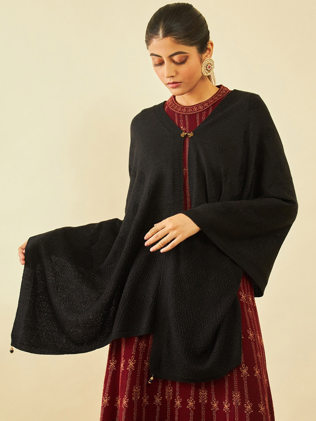 

Soch Woven-Design Acrylic Shawl, Black