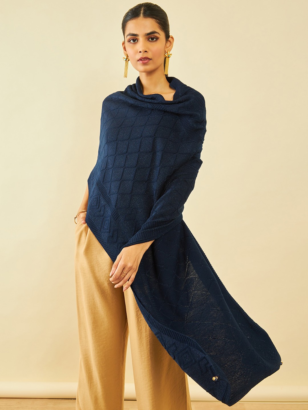 

Soch Geometric Woven Design Acrylic Shawl, Navy blue