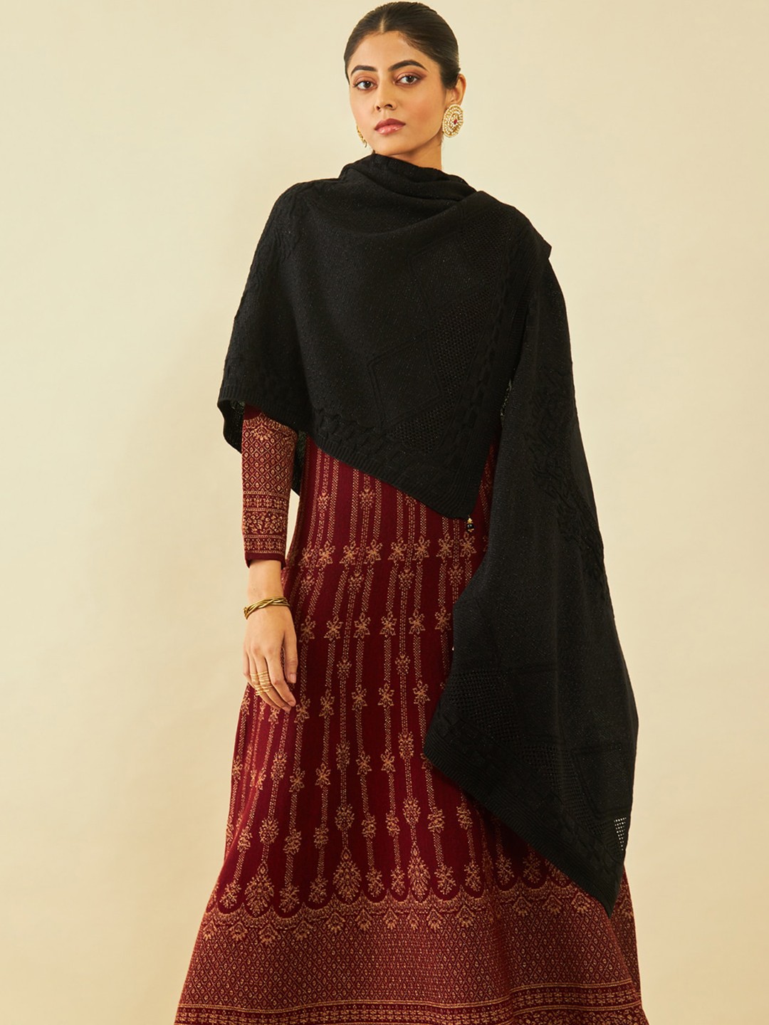 

Soch Black Woven Design Acrylic Shawl