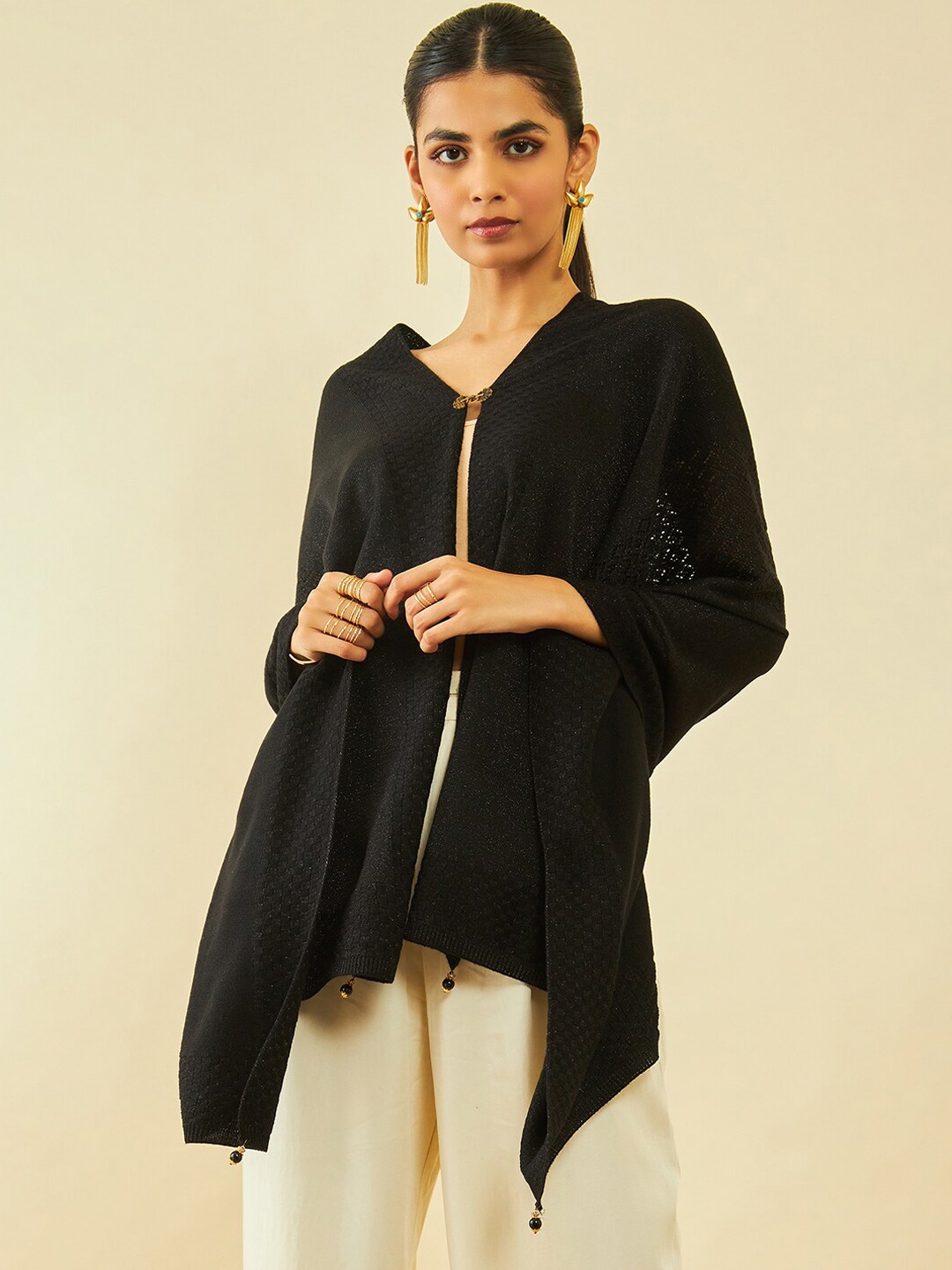 

Soch Ethnic Motifs Woven Design Acrylic Shawl, Black
