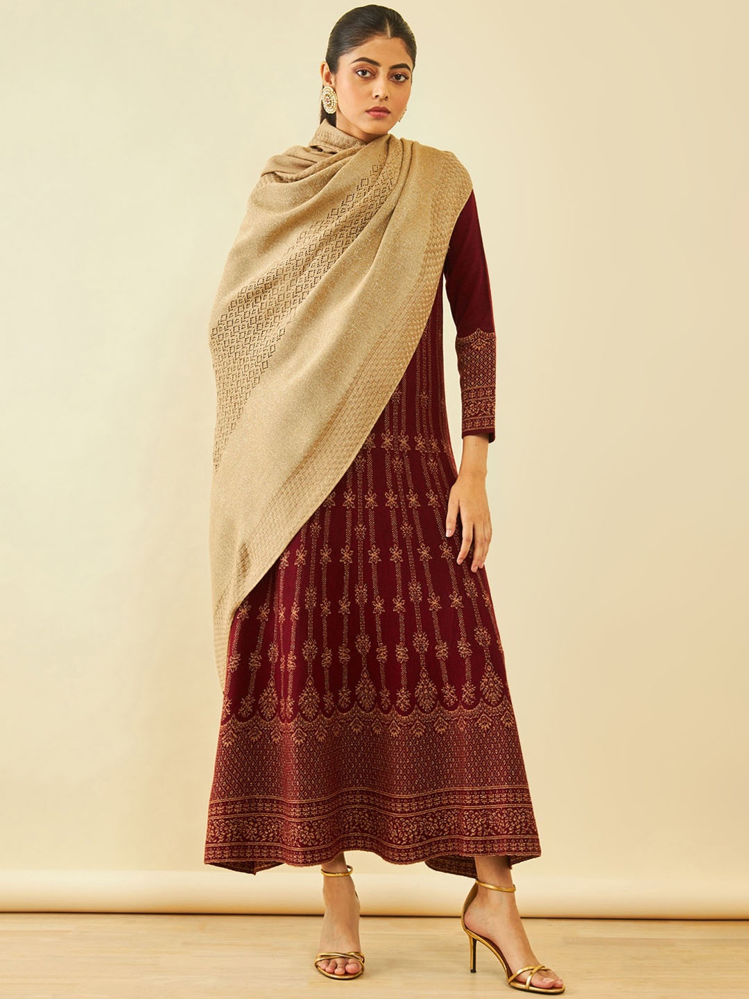 

Soch Geometric Woven Design Acrylic Shawl, Beige