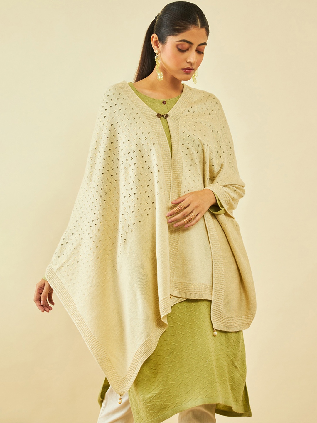 

Soch Geometric Woven Design Acrylic Shawl, Cream
