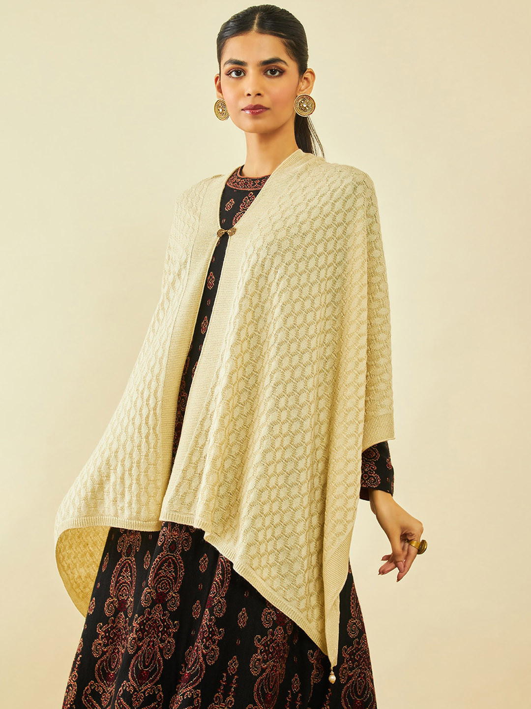 

Soch Geometric Woven Design Acrylic Shawl, Cream