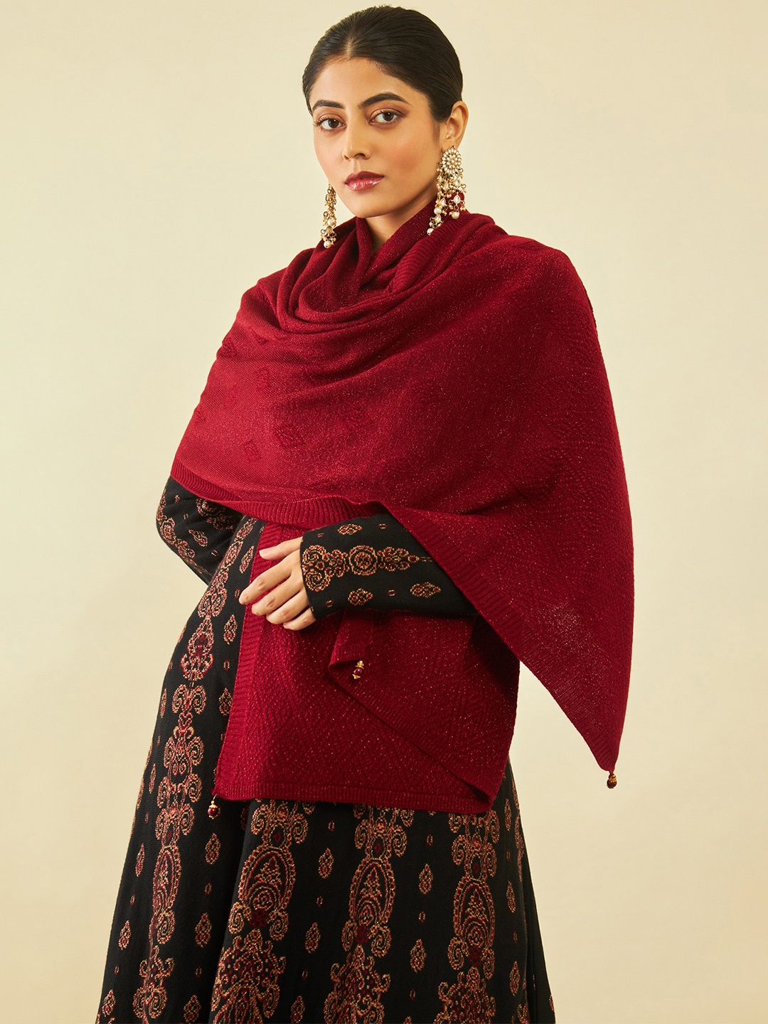 

Soch Geometric Woven Design Acrylic Shawl, Maroon