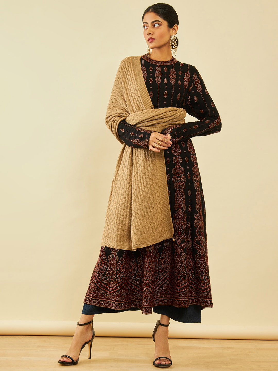 

Soch Geometric Woven-Design Acrylic Shawl, Beige