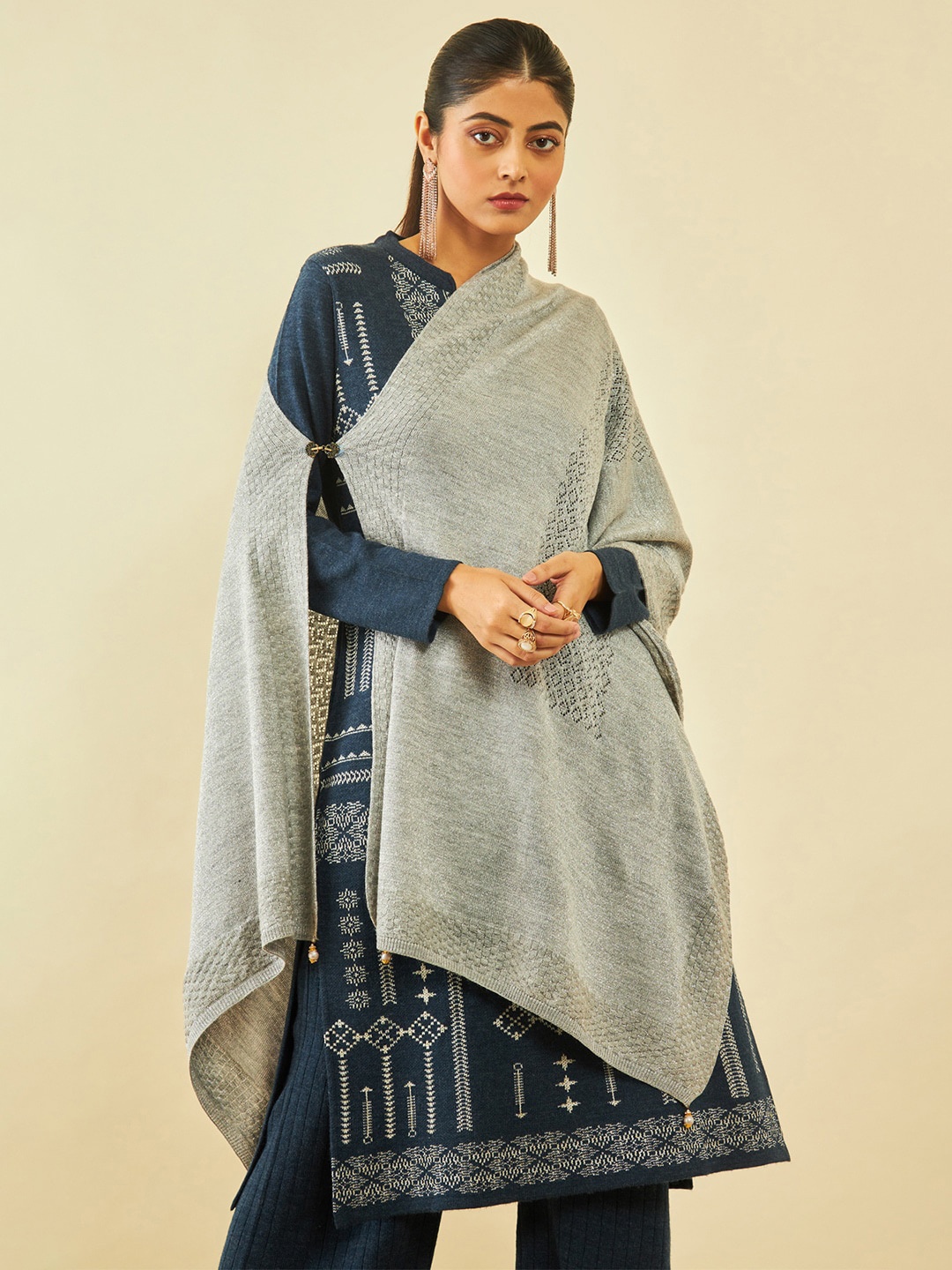 

Soch Geometric Woven Design Acrylic Shawl, Grey