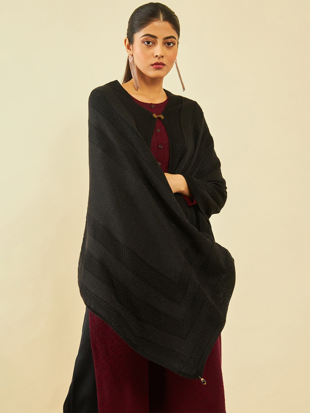 

Soch Ethnic Motifs Woven Design Acrylic Shawl, Black