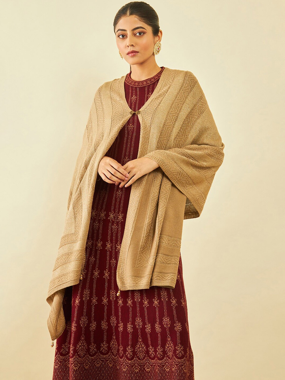 

Soch Geometric Woven Design Acrylic Shawl, Beige