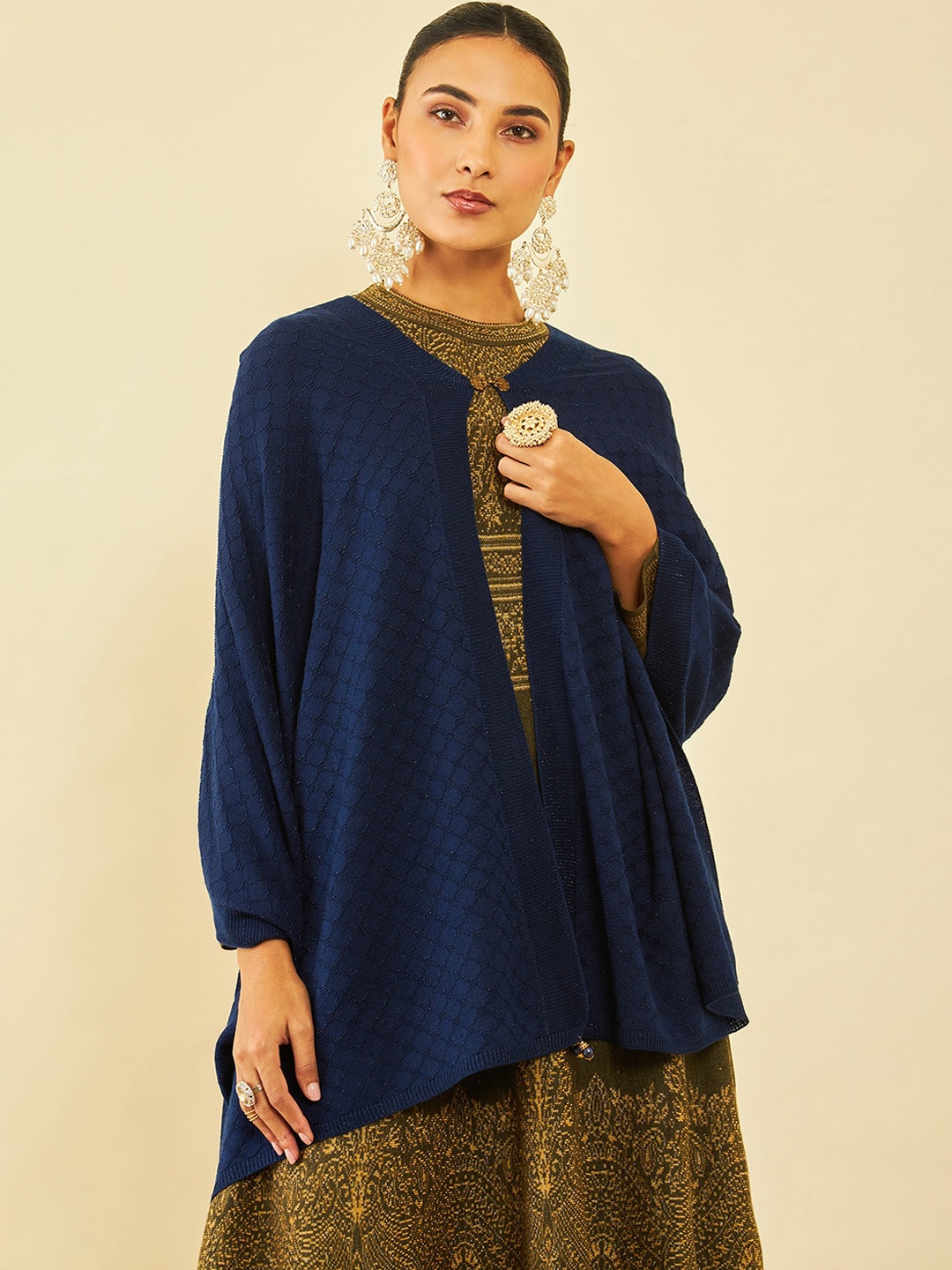 

Soch Geometric Woven Design Acrylic Shawl, Navy blue