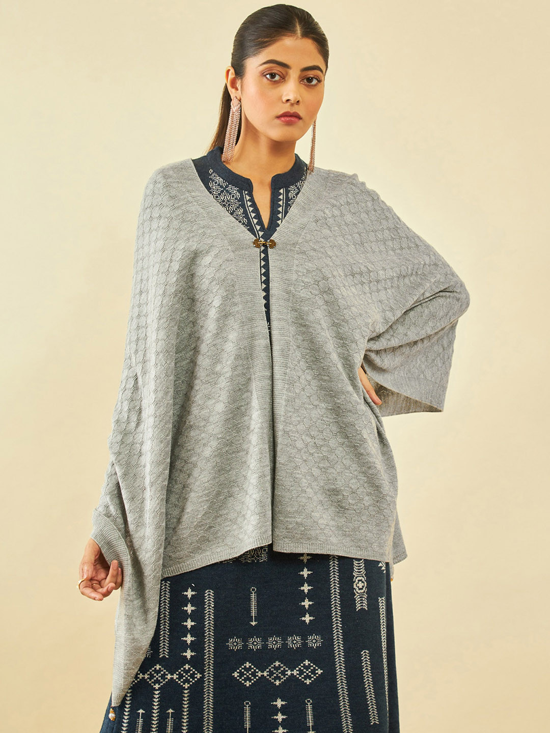 

Soch Grey Woven Design Acrylic Shawl