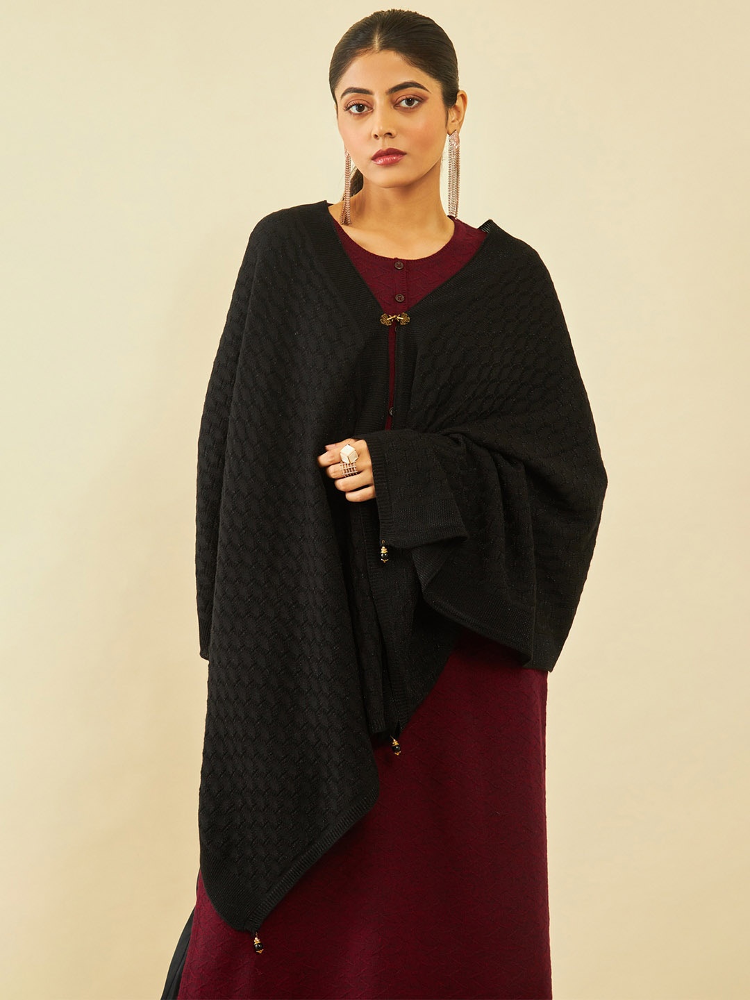 

Soch Woven-Design Acrylic Shawl, Black