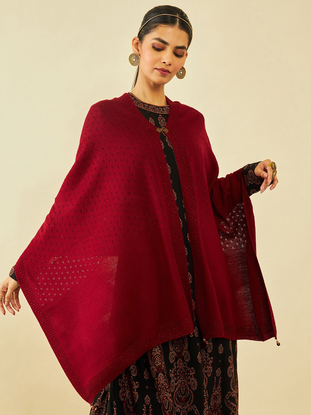 

Soch Ethnic Motifs Self-Design Acrylic Shawl, Maroon