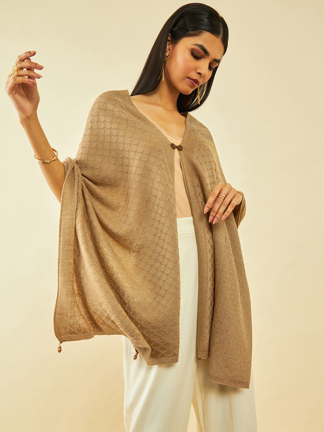 

Soch Geometric Woven Design Acrylic Shawl, Beige