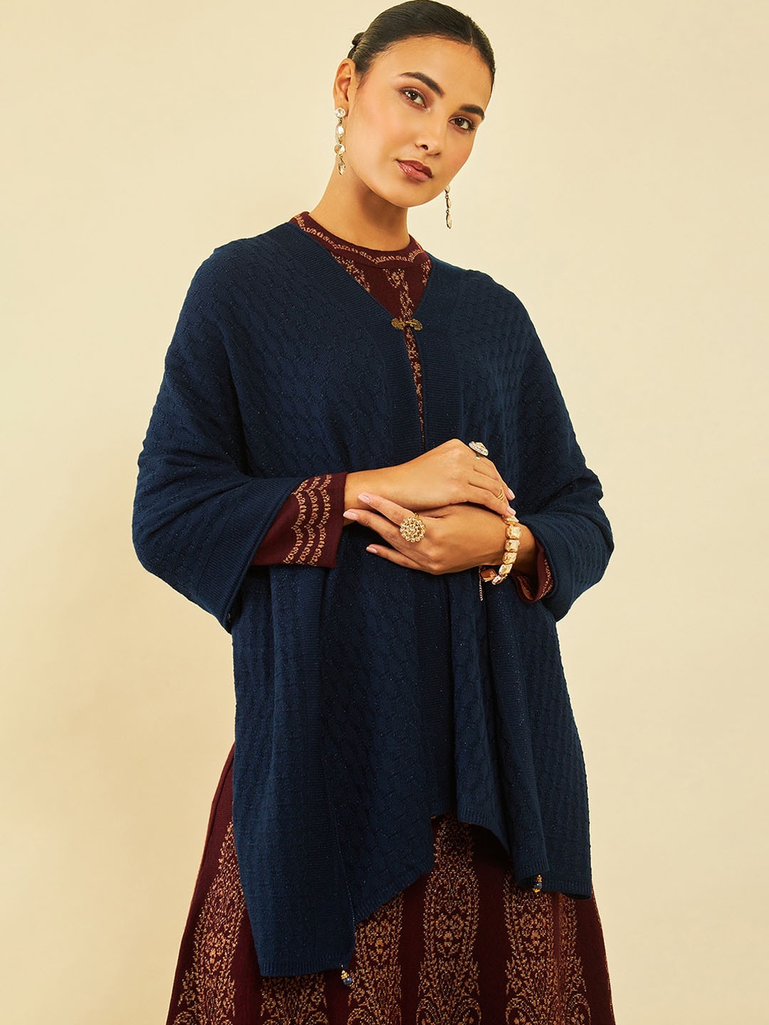 

Soch Geometric Woven-Design Acrylic Shawl, Navy blue
