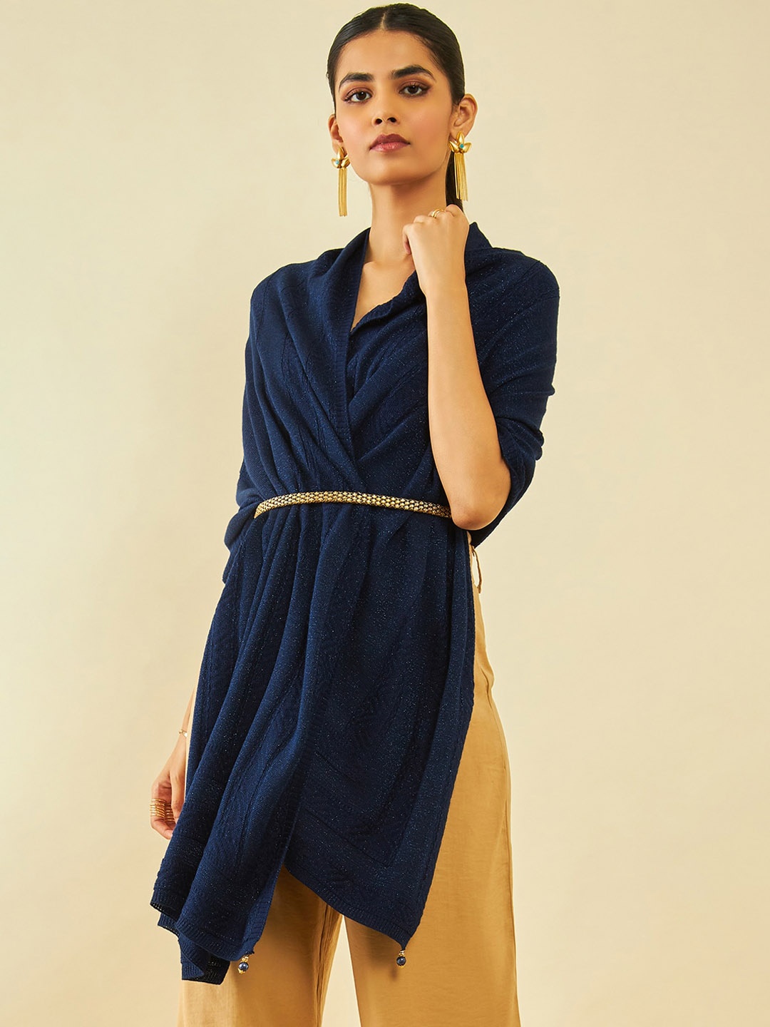 

Soch Woven Design Acrylic Shawl, Navy blue