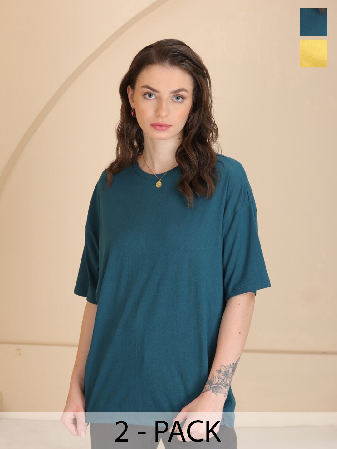

TITTLI Pack Of 2 Oversized Pure Cotton Boxy T-shirt, Blue