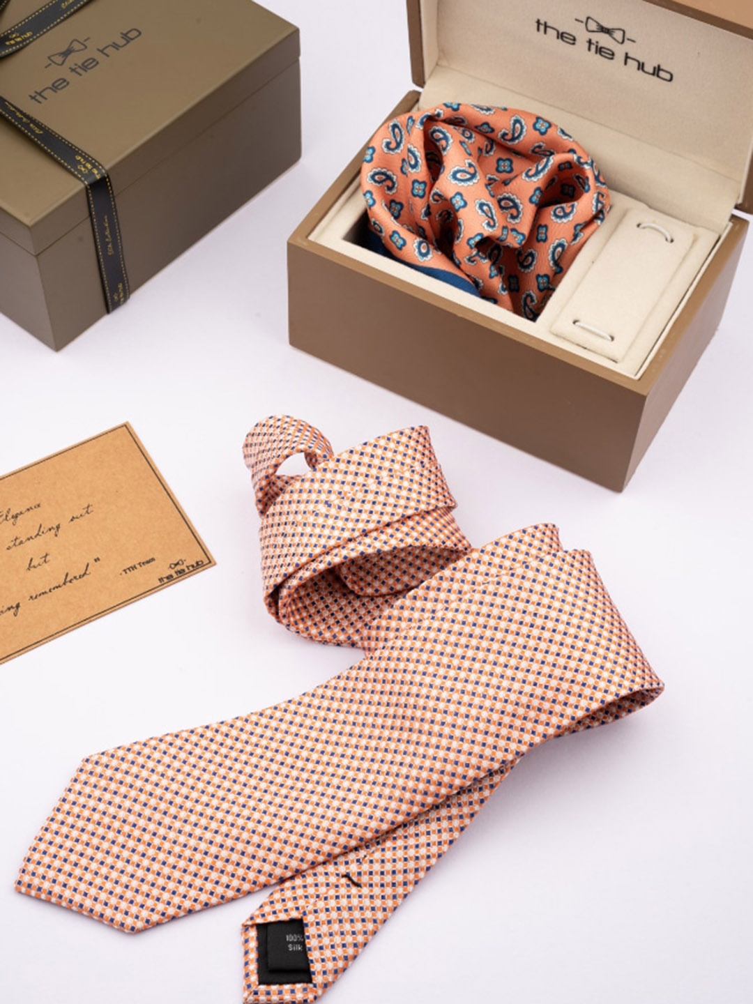 

The Tie Hub Men Printed Accessory Gift Set, Orange